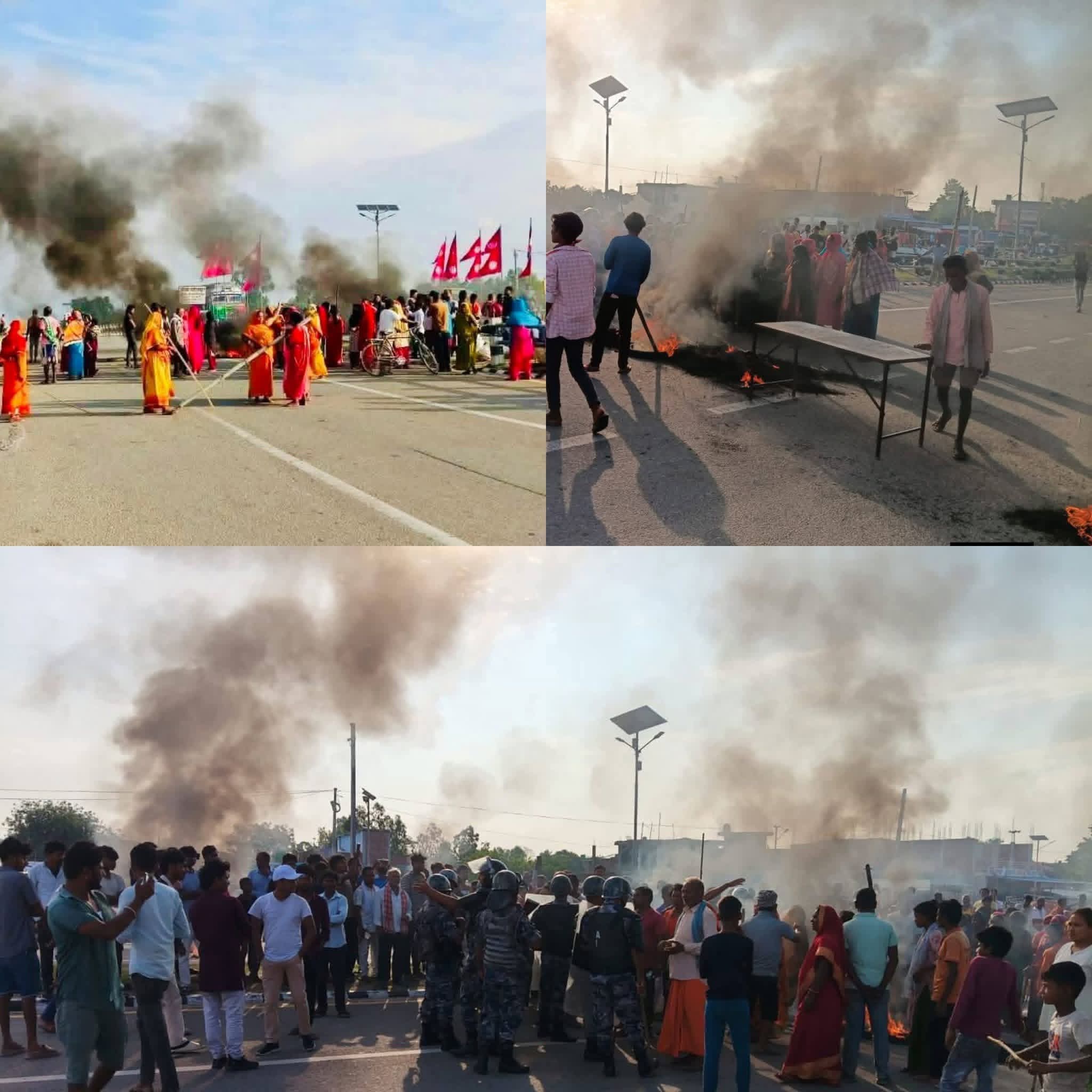 धनुषाको महेन्द्रनगरमा सुकुम्बासीद्वारा जनकपुर ढल्केवर सडक अवरुद्ध